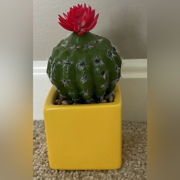 Faux Flowering Flower Cactus Succulent In A Yellow Square Pot Home Decor EUC! - Picture 3 of 5